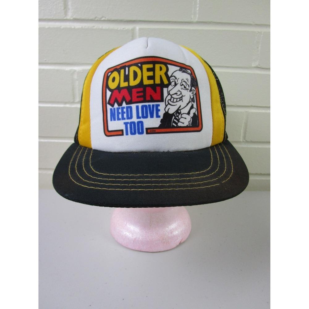 Vintage Funny Mesh Trucker Hat 1980's "Older Men Need Love Too" Colorful